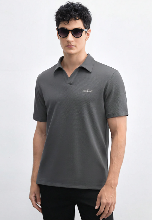 Men's Slim Fit Knitted Polo Shirt with Letter Print